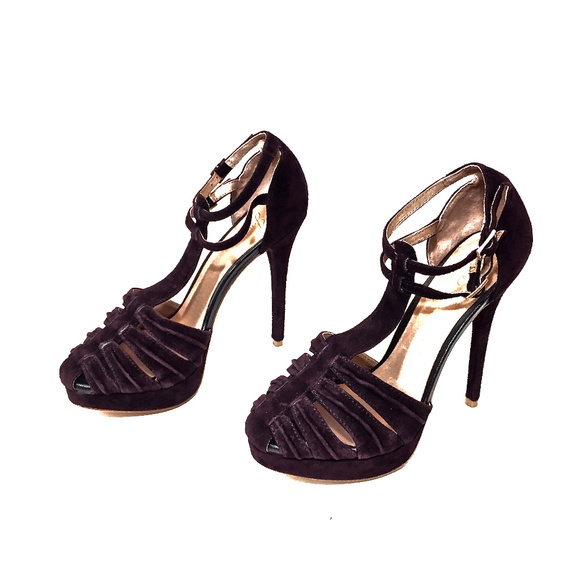 JOIE Burgundy Suede Strappy Platform Heels - Picture 2 of 8